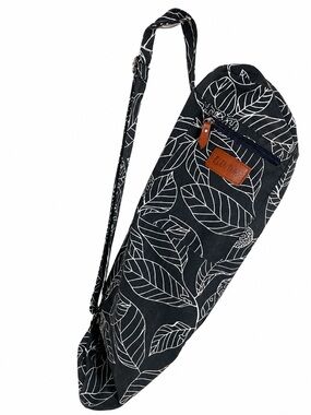 Elenture Full Zip Exercise Yoga Mat Sling Bag with Leaf Print - Black & White